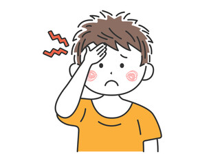 頭痛がする、私服の男性のイラスト
