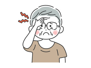 頭痛がする、私服の年配男性のイラスト