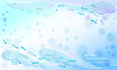 Fototapeta na wymiar 20220709_青い波と虹色の魚のフレーム