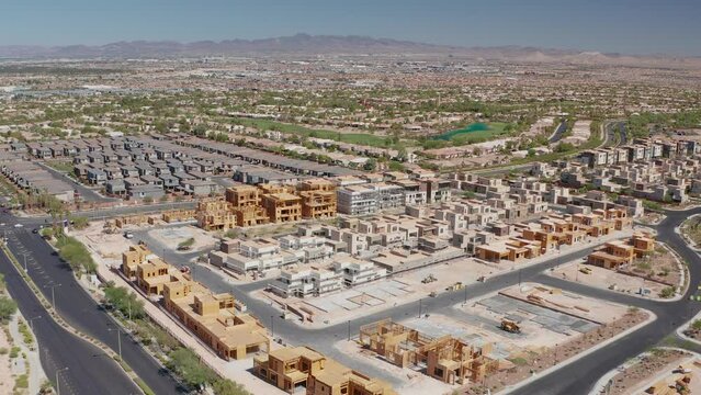 Aerial shot of upper class residential neighborhood, homes in Las Vegas Nevada