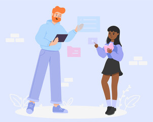 Flat Business People Working Together and Researching