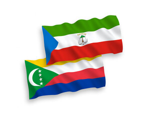 Flags of Union of the Comoros and Republic of Equatorial Guinea on a white background