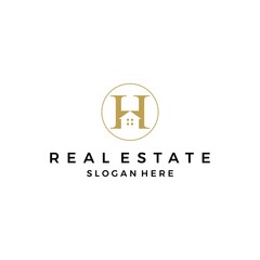 letter H real estate logo design, initial H house icon template