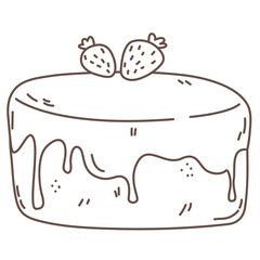 Strawberry cake in doodle. Sweet bakery and pastry.