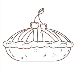 Doodle cherry pie. Sweet bakery sketch