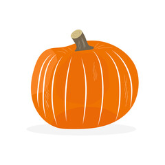 Pumpkin icon. Vector. Autumn Halloween or Thanksgiving pumpkin symbol. Flat design. Orange squash silhouette isolated on white background. Cartoon colorful illustration.