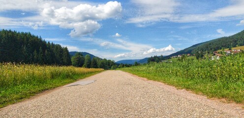 Wander Tour im Schwarzwald Baiersbronn Kurort bei blauem Himmel