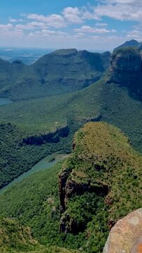 Panorama Route South Africa, Blyde river canyon with the three rondavels, impressive view of three rondavels and the Blyde river canyon in south Africa.