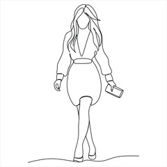 Continuous line drawing. Beautiful girl with a bag in hands. Vector illustration
