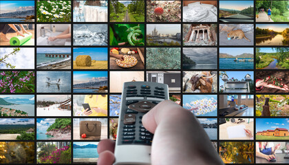 Television streaming video concept. Media TV video on demand technology. Video service with...