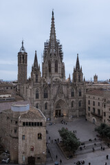 Architectural detail of The Cathedral of the Holy Cross and Saint Eulalia, also known as Barcelona Cathedral, the Gothic cathedral and seat of the Archbishop of Barcelona, Catalonia, Spain