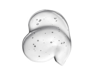 Liquid gel or beauty serum texture. Transparent cosmetic skincare product swatch with bubbles texture isolated on white.