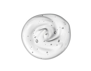 Liquid gel or beauty serum drop. Transparent cosmetic skincare product swatch with bubbles texture isolated on white.