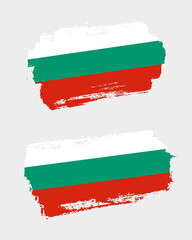 Set of two creative brush painted flags of Bulgaria country with solid background