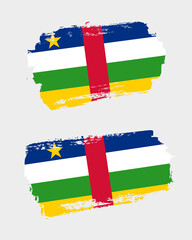 Set of two creative brush painted flags of Central African Republic country with solid background