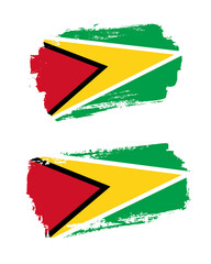 Set of two creative brush painted flags of Guyana country with solid background