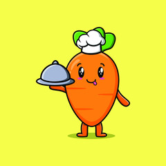 Cute Cartoon chef carrot mascot character serving food on tray cute style design