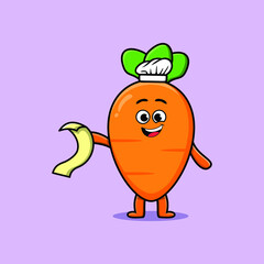 Cute cartoon carrot chef character with menu in hand