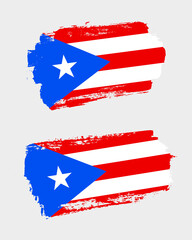 Set of two creative brush painted flags of Puerto Rico country with solid background