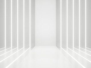 White Sci-Fi product display mockup. Scientific podium with white neon lights.