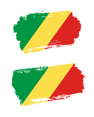 Set of two creative brush painted flags of Republic of the Congo country with solid background
