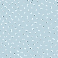 Simple vintage pattern. small white flowers. light blue background. Fashionable print for textiles and wallpaper.