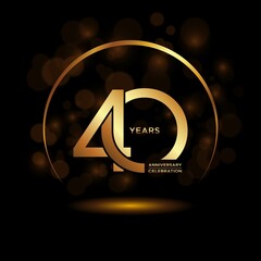 40 years Anniversary celebrations logo with golden ring. Gold color is elegant and luxurious. Logo vector template.