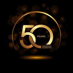 50 years Anniversary celebrations logo with golden ring. Gold color is elegant and luxurious. Logo vector template.
