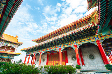 Architecture of chinese buddhist temple against blue sky