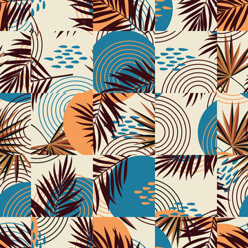 Retro seamless pattern with abstract geometric leaves. Modern design for paper, cover, fabric, interior decor and other users. © Любовь Овсянникова