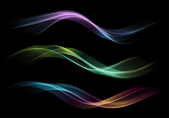 Abstract Waves. Shiny moving lines design element on dark background for greeting card and disqount voucher.