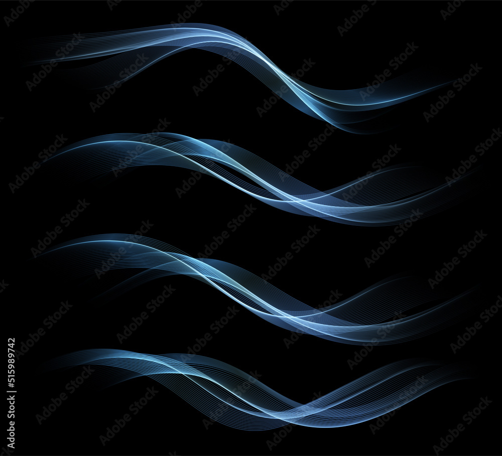 Poster Abstract Waves. Shiny moving lines design element on dark background for greeting card and disqount voucher.