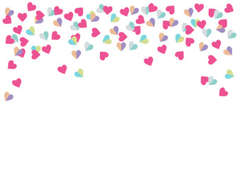 Beautiful Confetti Hearts Falling on Background. Valentine Day. Vector illustration. Invitation Template Background Design, Greeting Card or Poster. 