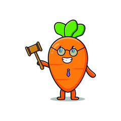 Cute cartoon mascot character wise judge carrot wearing glasses and holding a hammer 