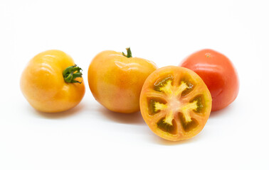 Tomatoes isolated on white background. organic vegetable concept.