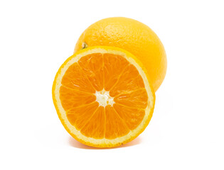 Fototapeta na wymiar whole and slices orange isolated on white background.