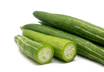 slices Snake gourd close up isolated on white background