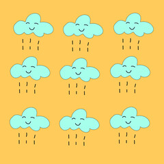 set of clouds on yellow background 