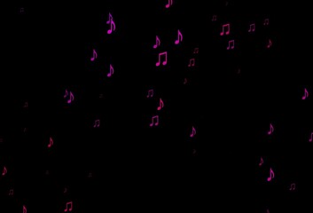 Fototapeta na wymiar Dark Purple vector background with music symbols.