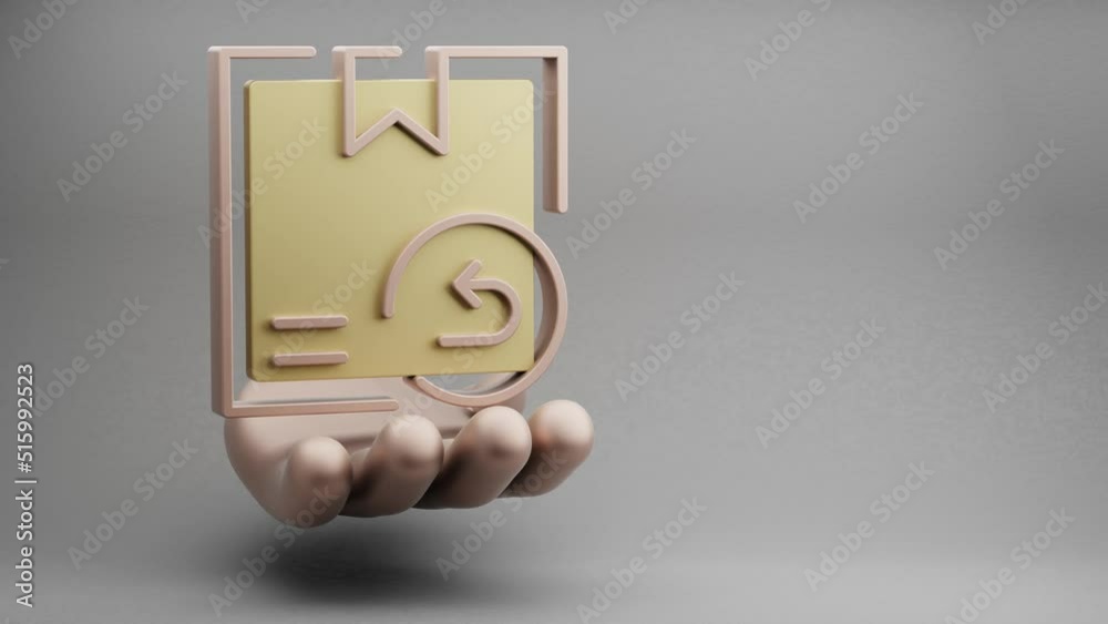 Poster beautiful abstract illustrations golden hand holding delivery returns symbol icon on a grey backgrou