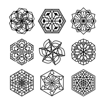 Simple Mandala Set for Coloring Book. For Beginner, seniors and children. Hand Draw. Vector Mandala. Floral. Flower. Oriental. Book Page. Decoration in ethnic oriental. Outline.