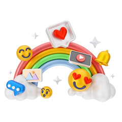 Creative concept of 3d render social media marketing cartoon illustration with 3d floating icon. 3D rendering