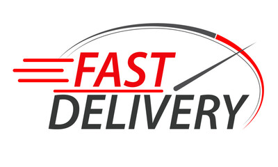 Fast Delivery icon stamp label, vector EPS illustrator in red and black color isolated on white.