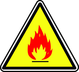 Fire warning icon, sign on yellow triangle isolated on white background. Vector illustration. eps 10.