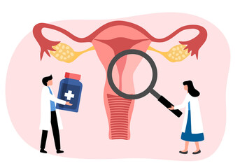 Doctor make uterus examination concept vector illustration. - obrazy, fototapety, plakaty