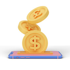 Creative concept payment and money coin stack 3d illustration and scene generator