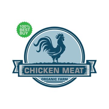 fresh chicken meat logo, great silhouette of big rooster, vector illustrations
