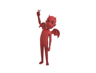 Devil character showing two finger in 3d rendering.