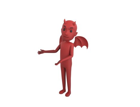 Devil character doing welcome gesture in 3d rendering.