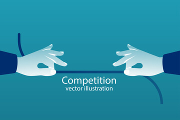 Concept of business competition. Businessmen pull the rope as a symbol of rivalry, competition, conflict. Tug of war. Vector illustration, flat design. Corporate conflicts.